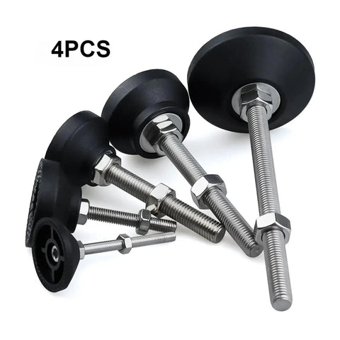 Straight Up Bulletproof Adjustable Leveling Feet 4 Pack Shop Ready Heavy Duty Carbon Steel Mounts With 40mm Swivel Base And M5 M12 Threads on a white background.