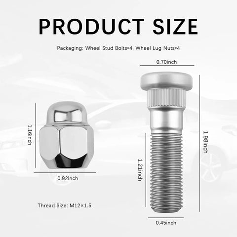 Four Pack M12x1.5 Wheel Stud Bolts Kit For Hyundai Azera Sonata Tucson Veloster Rio Soul, Premium Steel Lug Bolt Replacement Parts That Keep Your Ride Safe And Secure On The Road