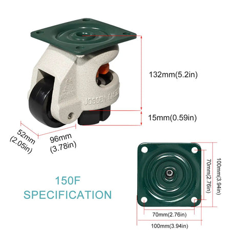 Pack Of Four Retractable Leveling Casters For Rock Solid Swivel Furniture Casters Featuring Quiet Nylon Rollers, detailed specs of caster wheel size and design.