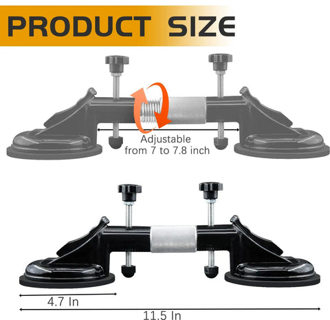 Pro Grade Seam Setter For Granite Tile With Heavy Duty Vacuum Suction Cup adjustable from 7 to 7.8 inches shown with dimensions