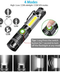 Rechargeable Tactical Flashlight With USB Magnetic Mount 4 Models Zoomable LED Beam COB Side Light Waterproof Torch