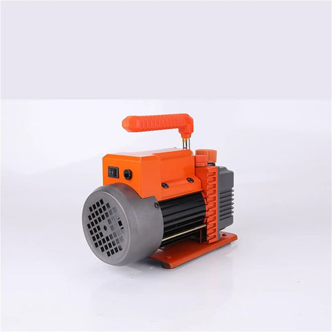 Slick Heavy Duty Single Stage Vacuum Pump With Direct Drive Motor For Air Conditioning Refrigerant Drain And Hvac Repair Compact Base With Quick Release Oil Valve That Runs Like A Dream side view showing the motor and handle.
