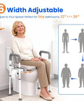 Raised Toilet Seat With Handles For Seniors Cozy Padded Elevation Riser Comfortable 350 Pound Capacity Adjustable Handicap Toilet Riser Gray FSA Eligible Now showing width adjustment feature
