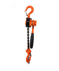 Pro Level Smooth Operator Mini Lever Chain Hoist Half Ton Ratchet Block With 5 Foot G80 Chain shown side view with orange hook.