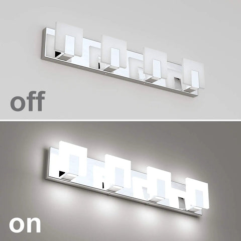 Four Light Modern LED Vanity Light For Bathroom With Up And Down Frosted White Acrylic Chrome Wall Mount Over Mirror 6000K White Daylight Glow Sconce
