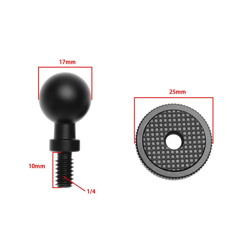 17mm Ball Head Converter With One Quarter Inch Universal Screw For Tripods Magnetic Suction Cup Car Mounts And Phone GPS Camera Brackets