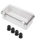 IP67 Waterproof Outdoor Junction Box With Secure Plastic Latch Rock Solid ABS Electrical Enclosure 7.9 X 3.9 X 2.8 Inches with cable glands.