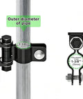 Ranch Ready Heavy Duty Gate Hinges 1 5/8 Inch showcasing black steel hinge on a 1-3/8 inch pipe for secure livestock gates.