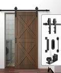 6 Ft Heavy Duty Sliding Barn Door Hardware Kit With Track Rail And Quiet Smooth Operation, installed on wooden door