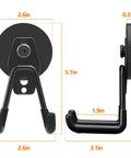 Heavy Duty Magnetic Hooks Set Of 3 For Garage And Workshop Industrial Grade Hangers To Hold Hammer Tools Drills Garden Hose And More Rubber Coated To Prevent Scratches On Surfaces For Indoor Or Outdoor Use, showing measurements of front and side view.