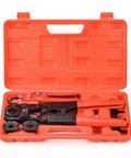 All In One PEX Pipe Crimp Tool Kit For 3/8, 1/2, 3/4, And 1 Inch Copper Rings With Free Gauge And PEX Pipe Cutter in orange case