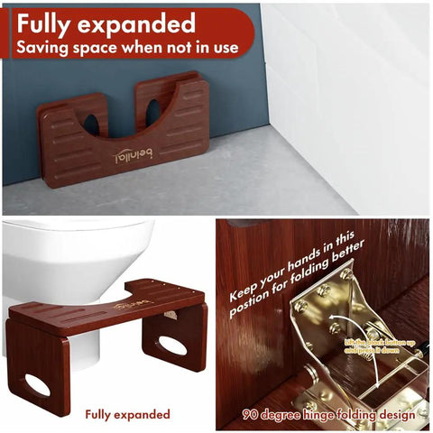 Foldable Bamboo Toilet Stool for Adults 8 Inch Squat Potty with Anti Slip Strips Natural Color showing foldable design