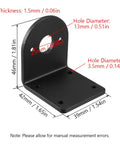 TopHomer black L-shaped motor mounting bracket in isometric view with base plate and four screw holes.