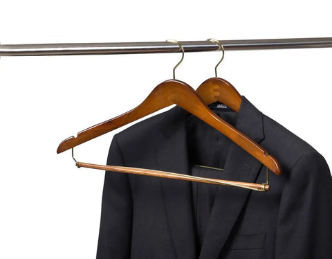 Premium Wooden Hangers Set Of Five Curved Shoulder Hangers With Gold Hooks And Locking Bar heavy duty coat hanger with suit