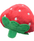 Handcrafted Plush Strawberry Dog Chew Toy Featuring Hella Durable Stitching Super Bright Red Interactive Cat Scratcher For Dope Playtime Premium Pet Plaything, detailed view showing red plush with green leaves.