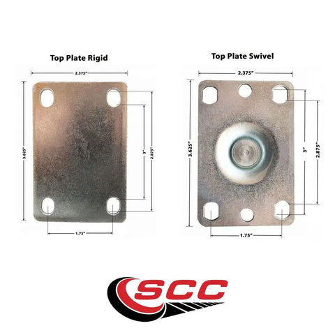 Top plates for Tool Box Caster Wheel Set For Heavy Duty Mobility 6 Inch Non Marking Thermoplastic Rubber Flat Tread Wheels.
