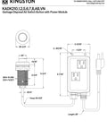 Diagram of Low Profile Antique Brass Garbage Disposal Air Switch Kit With Dual Outlet Power Module, installation dimensions included.