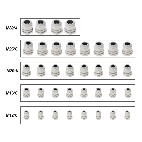 36 Piece Adjustable Cable Gland Kit 3 To 21mm IP68 Waterproof Nylon Plastic Lock Nut Connectors And Joints DIY Friendly