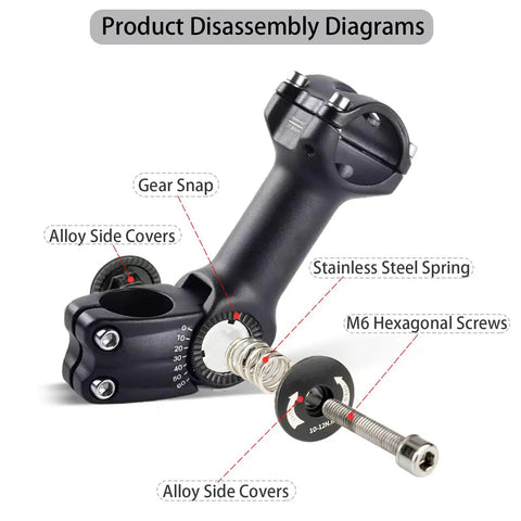 Adjustable Bike Stem Riser For Mountain And Road Bikes, 150mm Rise And 110mm Reach, Aluminum 3D Forged Construction, disassembly view