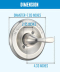 Delta 13 Series Trim Kit Replacement dimensions. Stainless steel shower handle with smooth temperature control features. Diameter 7.05 inches.