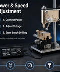 Mini Bench Drill Press Machine 9500Rpm High Precision Watchmaker Tool with power and speed adjustment interface for small-part work.