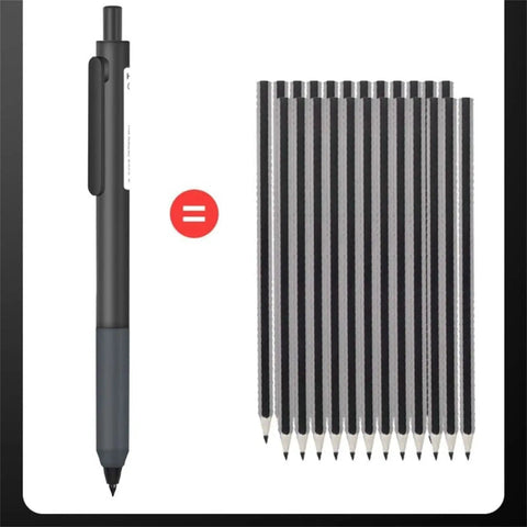 Image showing a single black inkless pen equating to multiple traditional pencils, depicting Infinity Pencil Inkless Pen Set White 4 Pack Reusable Everlasting Pencil Eternal Pencil Magic Pencils For Writing Drawing Drafting No Sharpening Needed Smooth Writing Durable For Everyday Notes And Doodles.