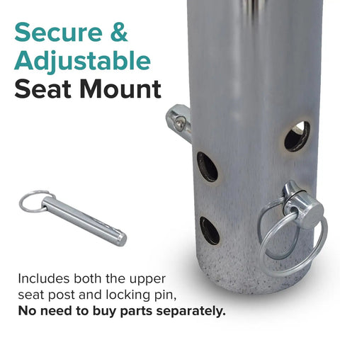 Upper Seat Post With Pin 1 Inch Diameter Replacement Part For Elite Traveller Standard LR Plus Plus HD Ultra X Travel Mobility Scooters Includes Black Bushing And Fits FRMASMB9630, close-up view showing post and pin.