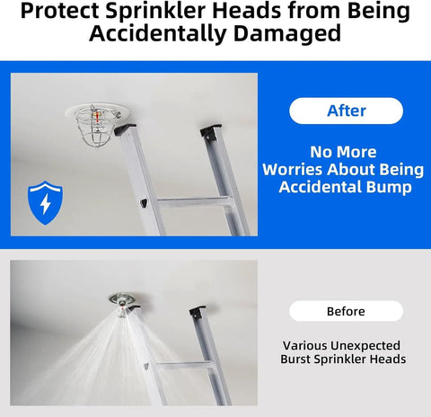 Before and after images of Five Pack Heavy Duty Half Or Three Quarter Inch Fire Sprinkler Head Guard Cage Protector Cover.