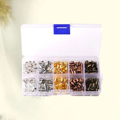 Awesome Healifty 300Pcs 4Mm Plastic Cord End Caps For Satin Cord And Lace. Super Sturdy Jewelry Findings To Make Killer Bracelets Earrings And Tassels. The Ultimate DIY Jewelry Accessory Kit With Glue-In Tips That Look Totally Pro And Ready To Fly Off. open organizer with assorted 4mm plastic cord end caps