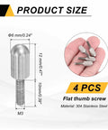 Solid M3 X 10mm Knurled Thumb Screws Pack Of Four Crafted From Tough 304 Stainless Steel Flat Head displayed with size dimensions.