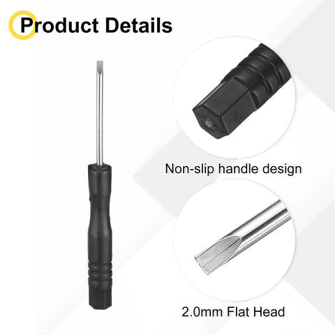 Hella Precise Micro Flat Head Screwdriver With 2.0mm Slotted Carbon Steel Blade and ergonomic non-slip grip, product details showing handle and blade.
