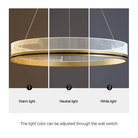 LED s LED Pendant Lights Modern Acrylic Creative Ceiling Pendant Lamp Ring Indoor Lighting for Living Room Bedroom Kitchen Hang Lamps showing light color options.