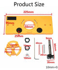 Hinge drilling jig kit with yellow base for cabinet doors; 15–35mm hole opener and accessories