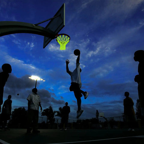 Glow Night Light Basketball Net For Outdoor Hoops, Luminous Nylon Net That Lights Up At Night on basketball court