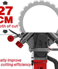 Heavy Duty Electric Brushless Diamond Ring Saw With Built In Water Pump, 27 cm depth of cut feature displayed.