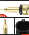 A-Premium automotive temperature sensor; brass tip with O-ring and black 2-pin connector; side view and tip close-up