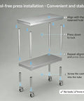Assembly guide for Beefy Stainless Steel Pulley Workbench With Casters, Heavy Duty Prep Table With Lower Shelf For Restaurants, Garages, And Outdoor BBQs, 201 Stainless Steel Construction, Anti Corrosion Finish, Mobile Kitchen Station.