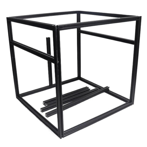 Rigid 2020 Aluminum Extrusion 3D Printer Frame Kit With Wicked Tight 6mm T Slots And Snug Connectors For Clean Custom Builds That Setup Fast And Go Hard On Every Print Job, showing a partially assembled black frame.