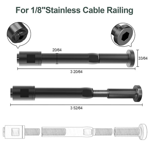 10 Pack Swageless Invisible Cable Railing Kit for Deck and Stair Railings in Black Finish, Includes T316 Stainless Steel Fittings