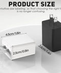 White and black USB wall chargers with size dimensions, including 2.5cm width and 4.5cm length, for Sonicare toothbrushes.