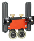 Heavy Duty Aluminum Alloy Table Saw Feeding Roller Guide With Ball Bearings For T Track Woodworking Fences, close-up view.
