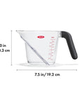 Angled 2 Cup Measuring Cup With Easy Read From Above Measurements, BPA Free Tritan Renew, side view with non-slip handle