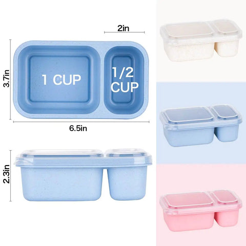 Two Compartment Reusable Snack Containers With Lids For Go-To Meal Prep On The Go Made From Wheat Straw Eco Friendly 3 Pack.