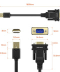 Diagram showing dimensions of USB To RS232 Serial Adapter Cable With FTDI Chipset USB 2.0 To DB9 Male Cable, connectors labeled.