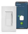Slick WiFi Smart Dimmer Switch With Hassle Free App Control Smooth Fade Dimming And Remote Vibe Tweaks For Home And Office In Classic White Decorator Wall Plate with smartphone app interface.