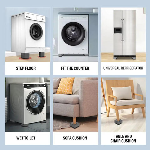 Heavy Duty Washing Machine Anti Vibration Pads With Shock Absorbers under appliances and furniture, showing versatility.