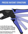 Ratcheting Wire Crimping Tool For Heat Shrink Connectors, Precision AWG 22 To 10, ergonomic soft grip handle, side view.