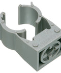 Job Site Ready Pro Grade Heavy Duty Gray 1.5 Inch Quick Latch Pipe Hangers 100 Pack Non Metallic UV Resistant Snap Lock Clips For Rigid Conduit And Copper Pipe close-up view of gray snap lock clip.