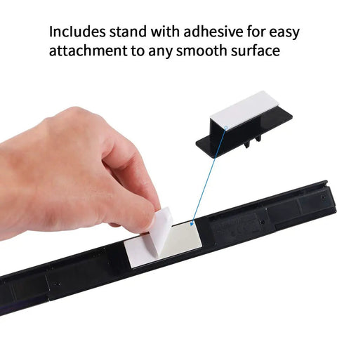 USB Wired Infrared Sensor Bar For Nintendo Wii And Wii U With Stand Black Reliable Plug And Play Sensor Bar close-up with adhesive application