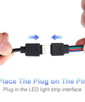 Hands connecting Six Piece 4 Pin RGB Extension Cable Set for LED Strip Lights with 12 Male Pin Connectors, shown close-up.